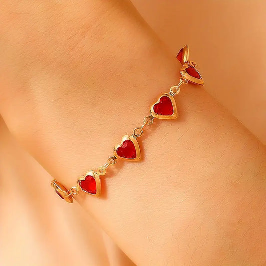 Ouro Rubi Coração Chain Pulseira