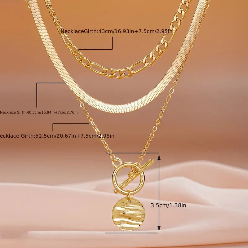 Savira Textured Coin Layered Colar | Ouro