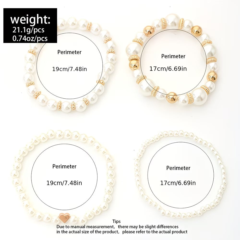 Pérola Stacking Conjunto de Pulseiras of 4