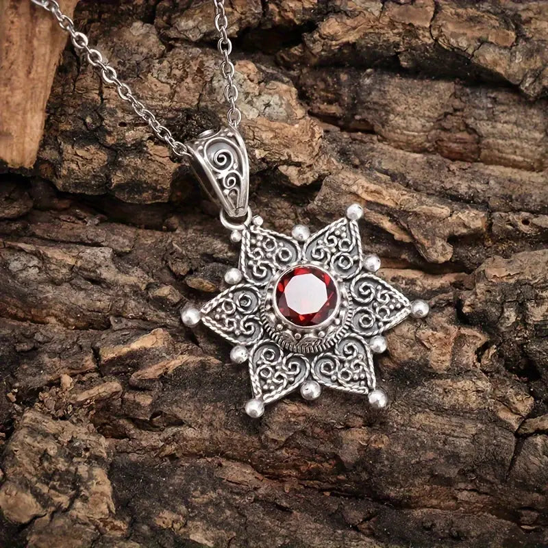 Prata Rubi Star Pendant Colar