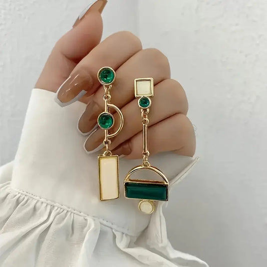 Ouro Esmeralda Geometric Brincos Pendentes