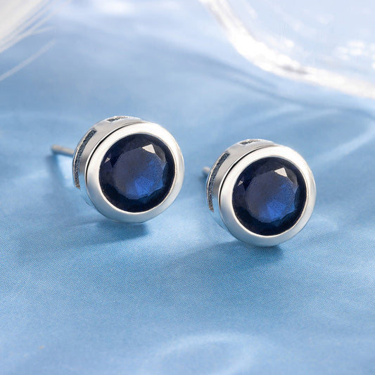 Safira Bezel Brincos de Pressão | Branco Ouro