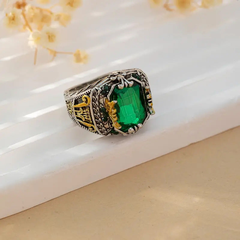 Prata Esmeralda Vintage Anel