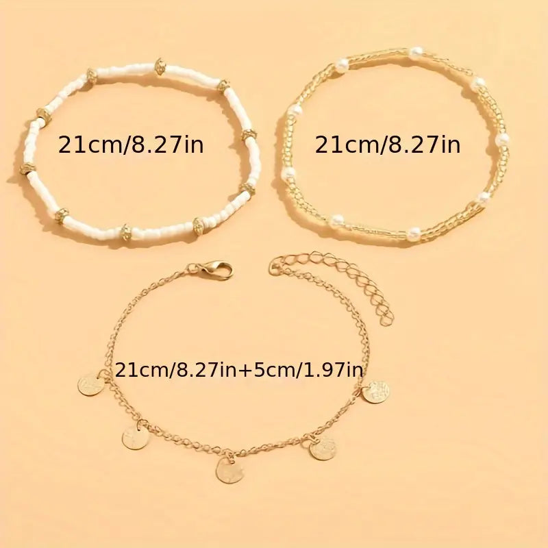 Coastal Pendente 3-Piece Layered Anklet Conjunto | Ouro