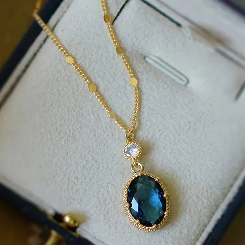 Ouro Safira Oval Drop Colar