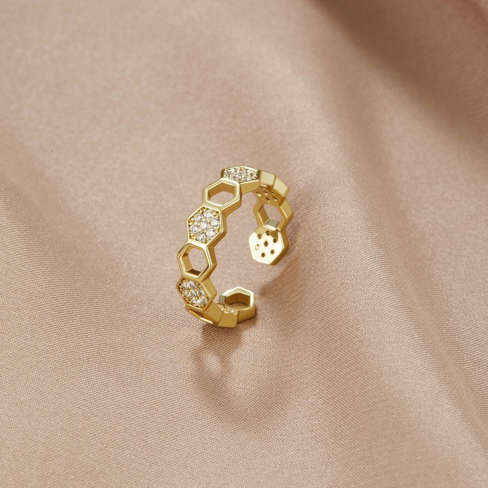 Ouro Geometric Open Anel