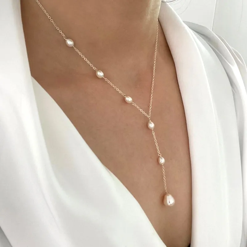 Cascading Pérola Lariat Colar