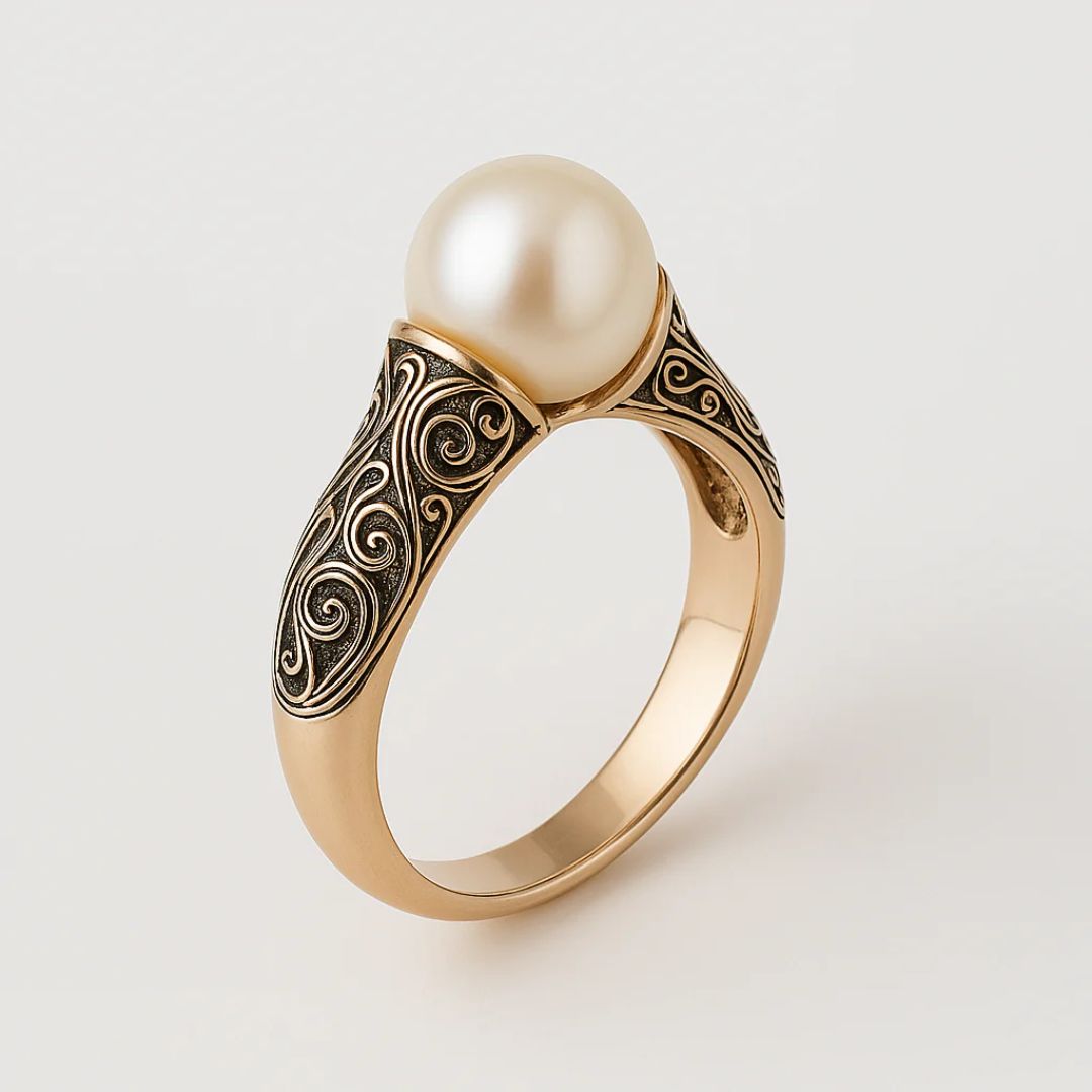 Ouro Filigree Anel de Pérolas