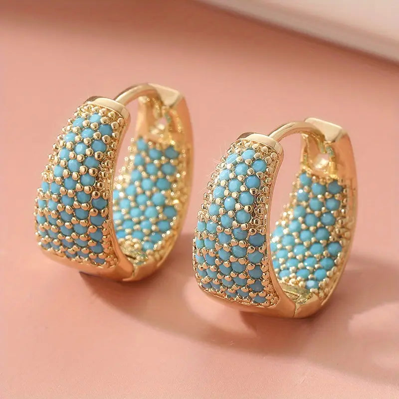 Golden-Tone Turquesa Beaded Brincos de Argola | Ouro