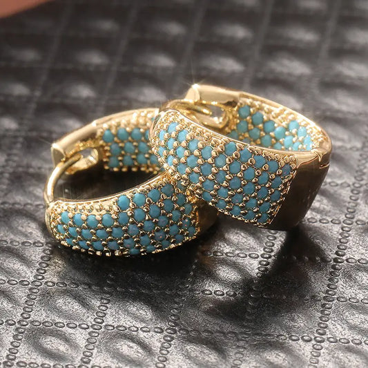 Golden-Tone Turquesa Beaded Brincos de Argola | Ouro