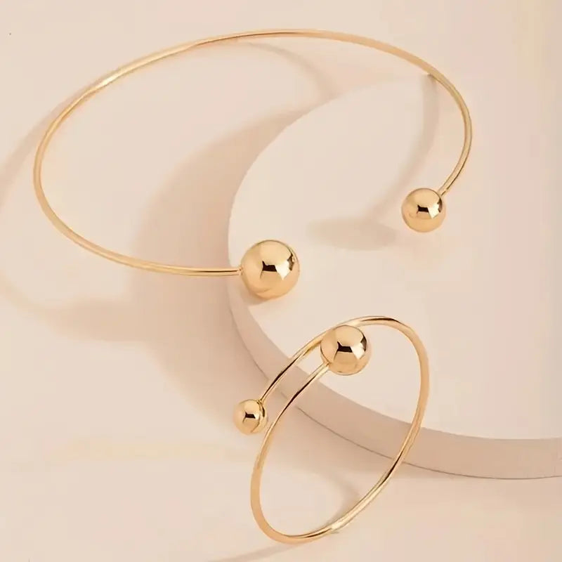 Minimalist Glow Collar & Cuff Conjunto de Pulseiras | Ouro