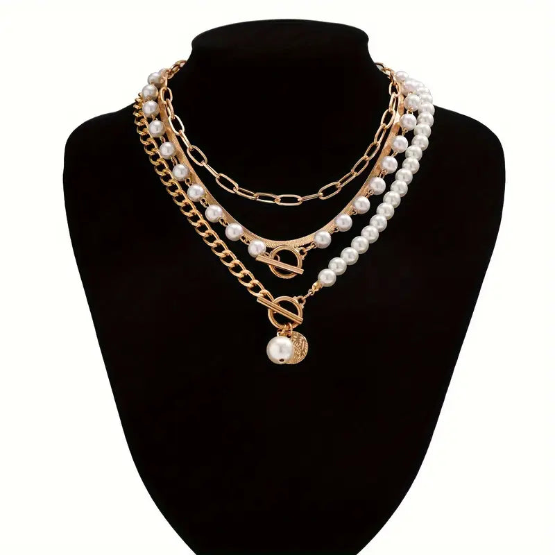 Vintage Pérola & Ouro Snake Chain Conjunto de Colares | Ouro