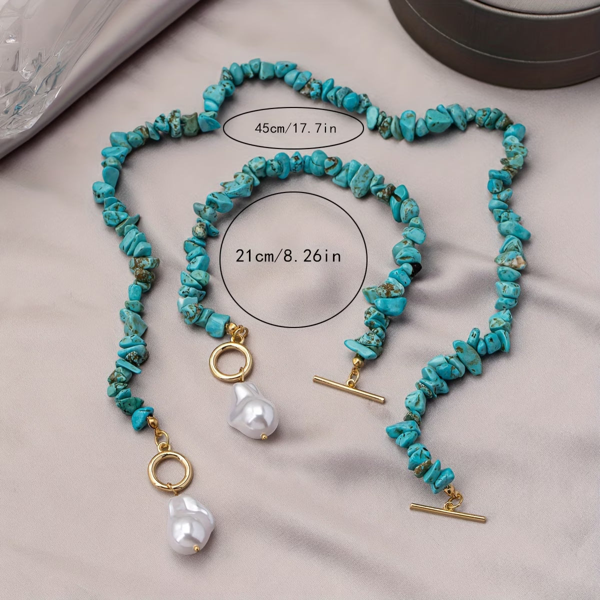 Turquesa & Colar de Pérolas Conjunto de Pulseiras
