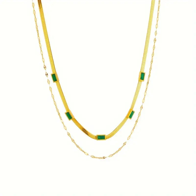 Sister Gem Double-Layer Retro Colar | Ouro