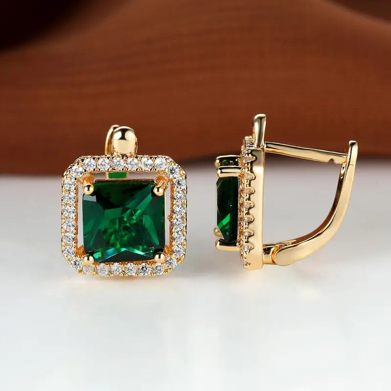 Golden Green Square Zirconia Brincos | Ouro