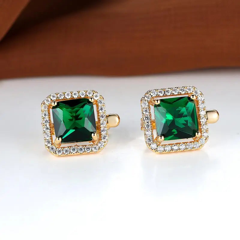 Golden Green Square Zirconia Brincos | Ouro