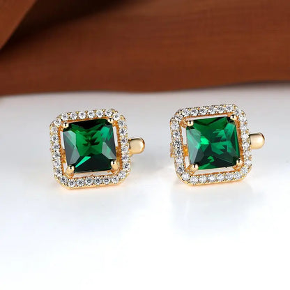 Golden Green Square Zirconia Brincos | Ouro