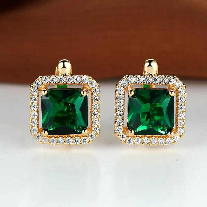 Golden Green Square Zirconia Brincos | Ouro