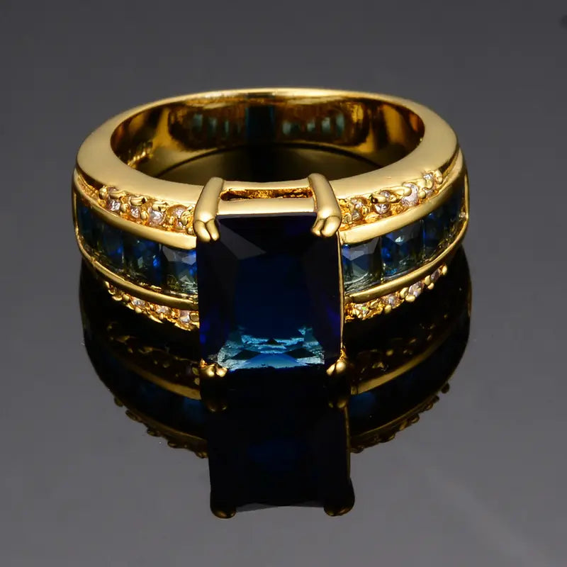 Ouro Safira Square-Cut Anel