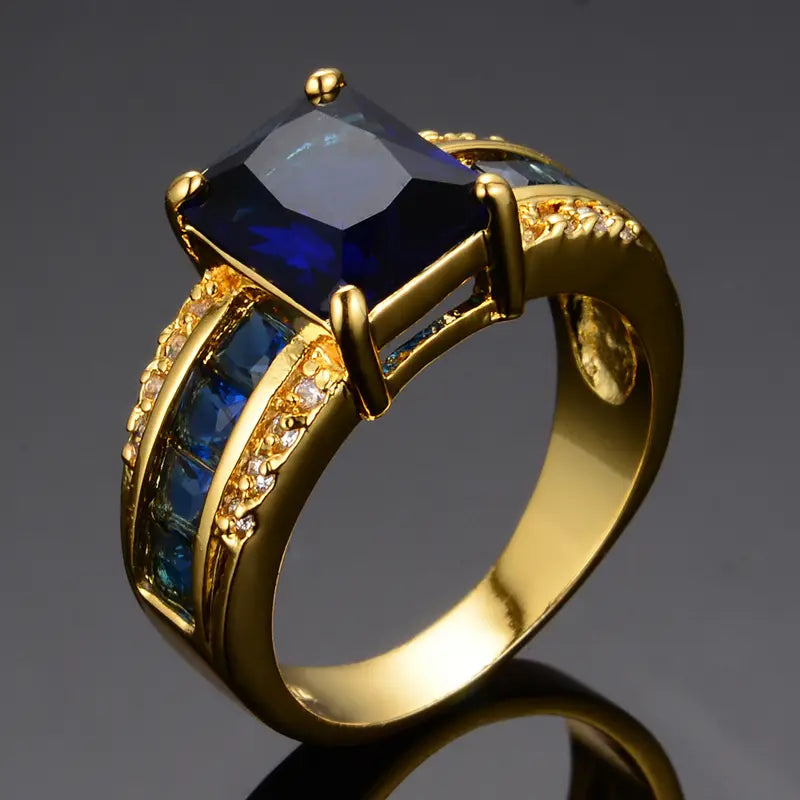 Ouro Safira Square-Cut Anel