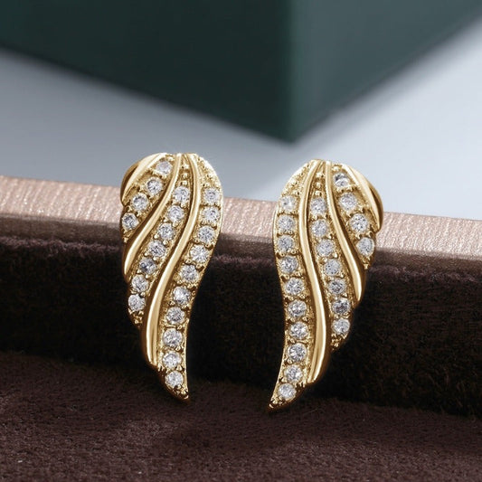 Modern Leaf Pave Brincos | Ouro
