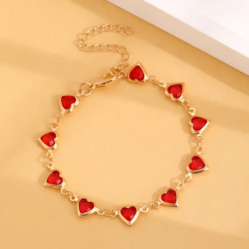 Ouro Rubi Coração Chain Pulseira