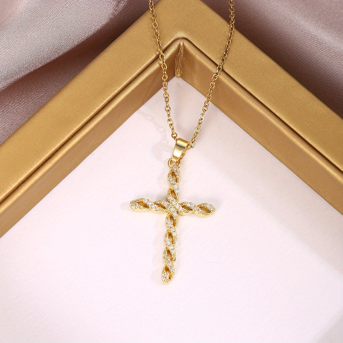 Cristal Twist Cross Colar | Ouro