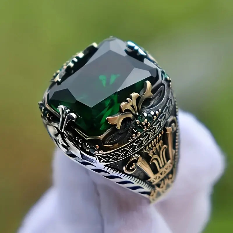 Prata Esmeralda Vintage Anel