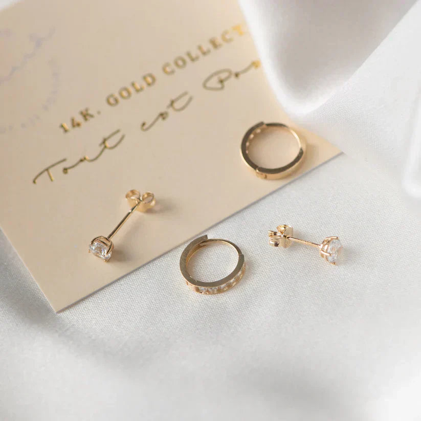 Dara Brillane Pedra Brincos Conjunto | Ouro