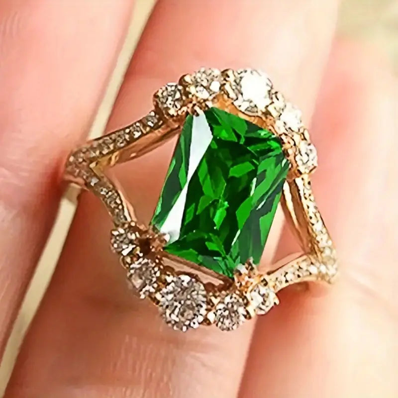 Ouro Esmeralda Halo Anel