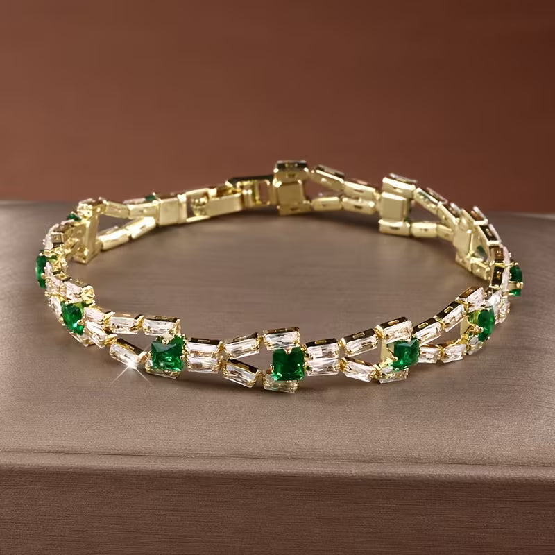 Verde Link Pulseira Tennis | Ouro
