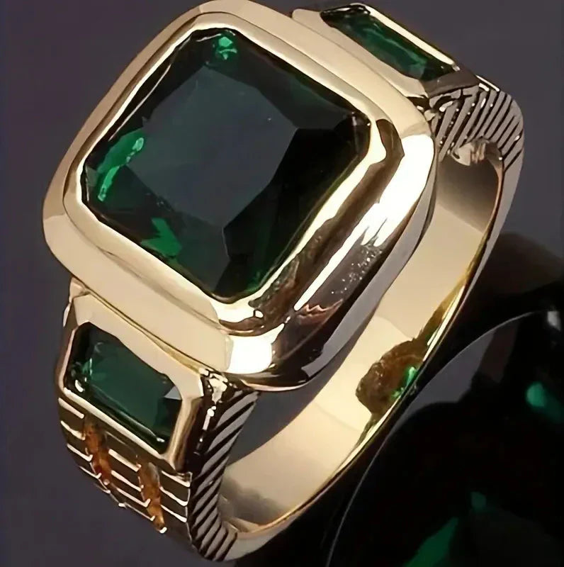 Ouro Esmeralda Signet Anel