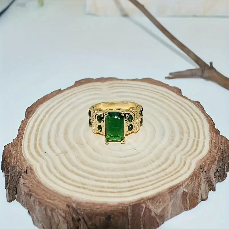 Ouro Esmeralda Geometric Anel