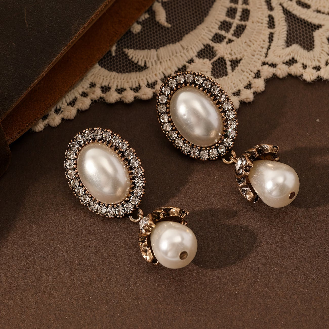 Vintage Pérola Frame Brincos Pendentes