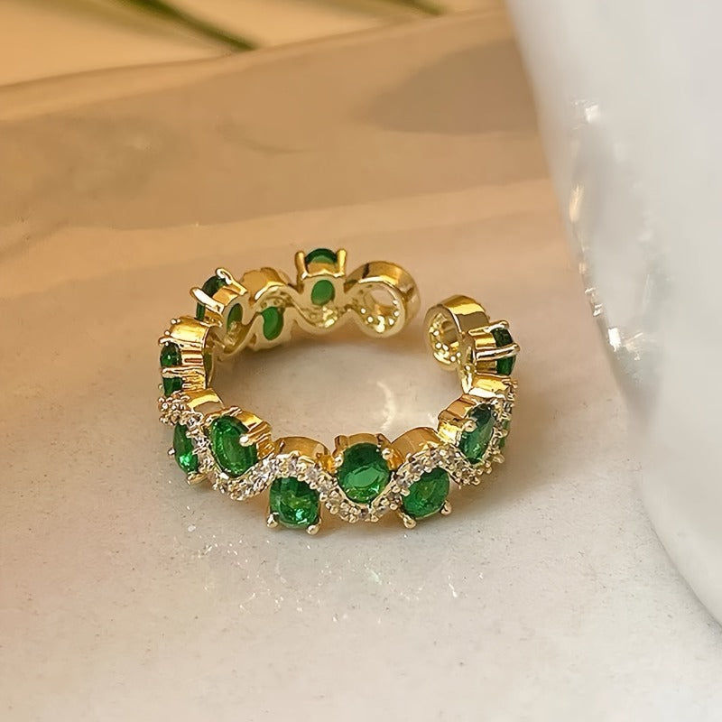 Calira Sparkling Esmeralda Open Anel | Ouro