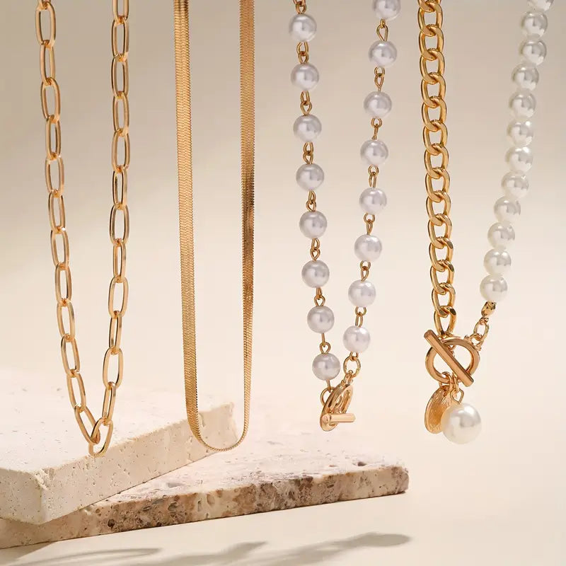Modern Pérola Layered Conjunto de Colares