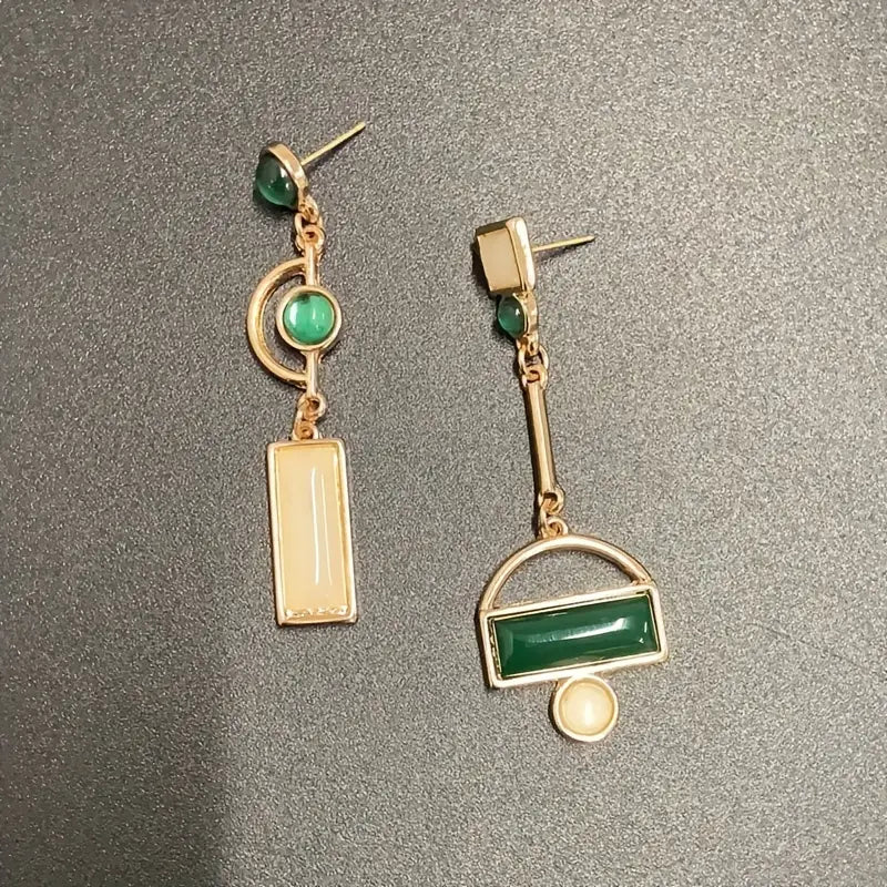 Ouro Esmeralda Geometric Brincos Pendentes