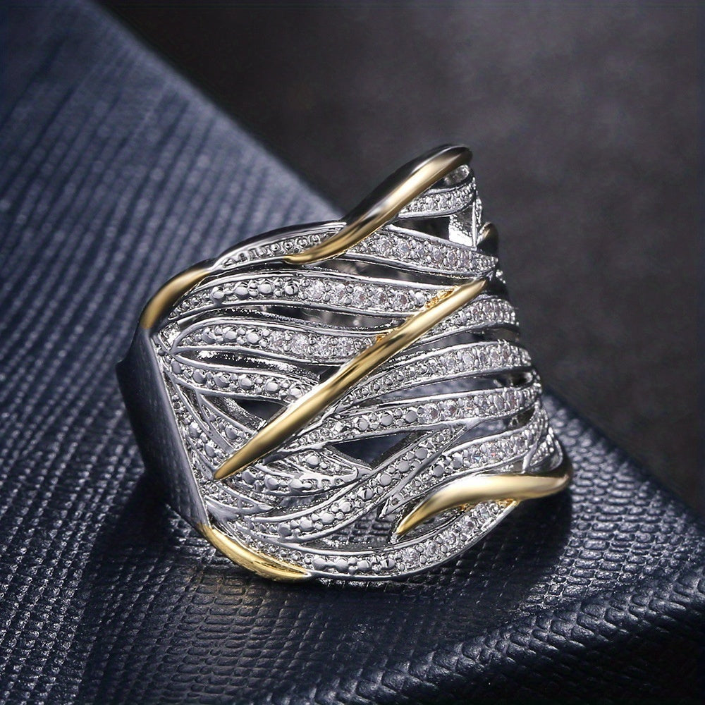 Prata and Ouro Woven Band Anel