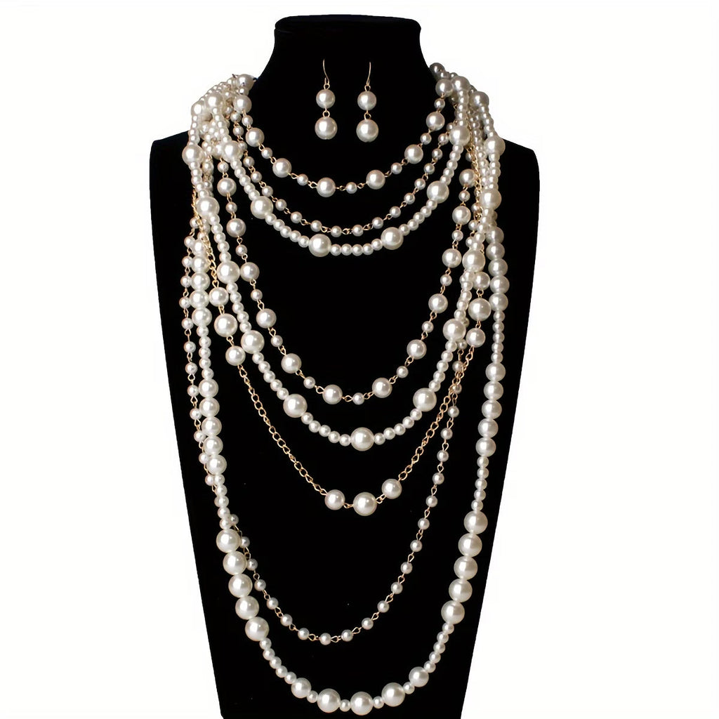 Boho Multi-Layered Pérola Statement Conjunto