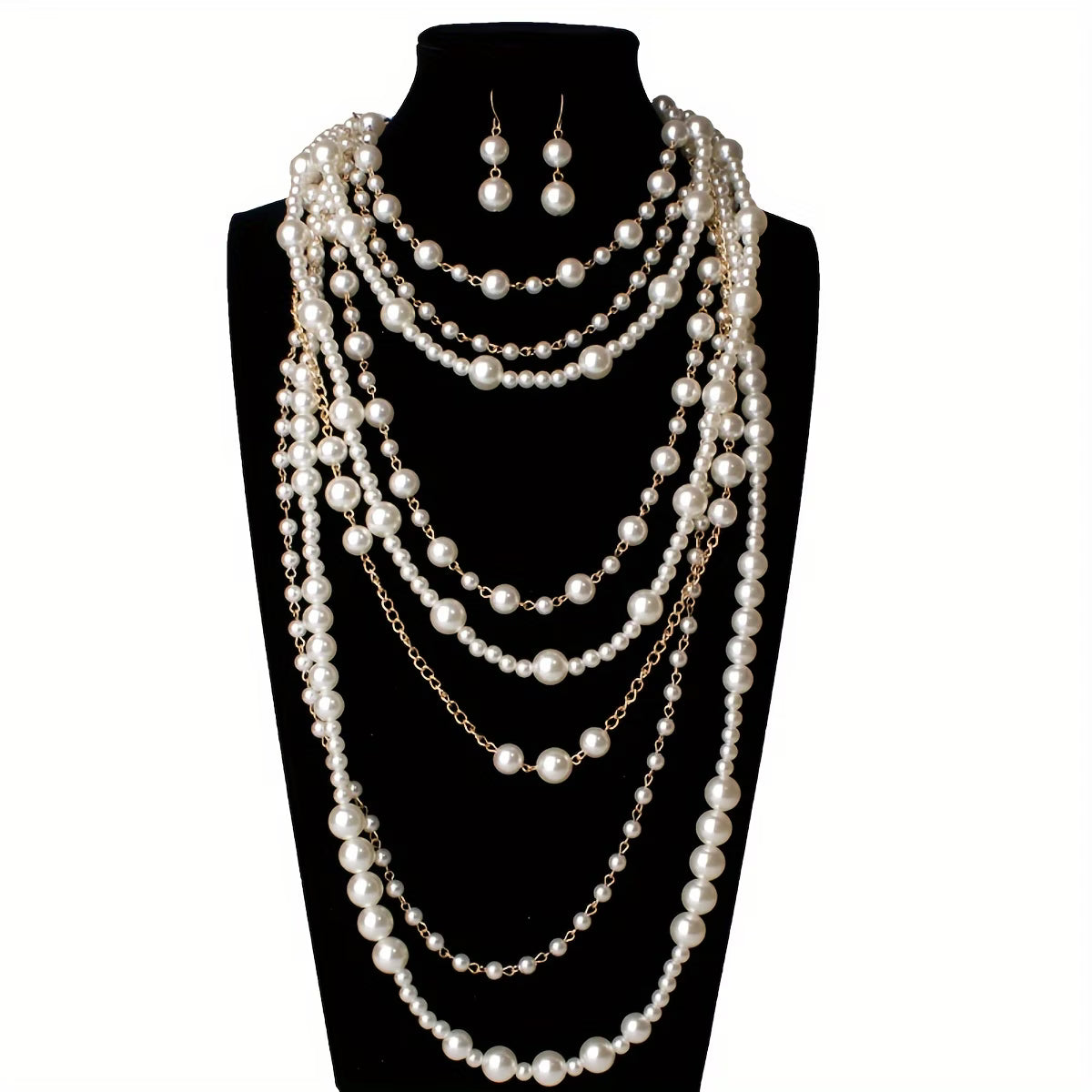Boho Multi-Layered Pérola Statement Conjunto