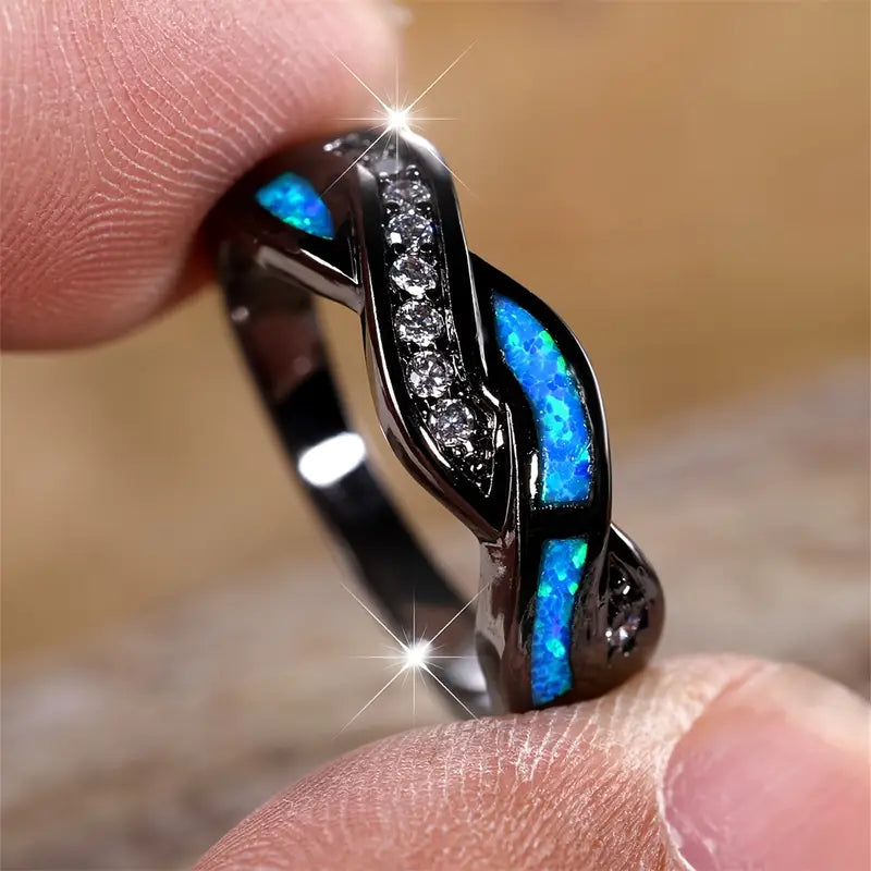 Prata Twisted Inlay Anel