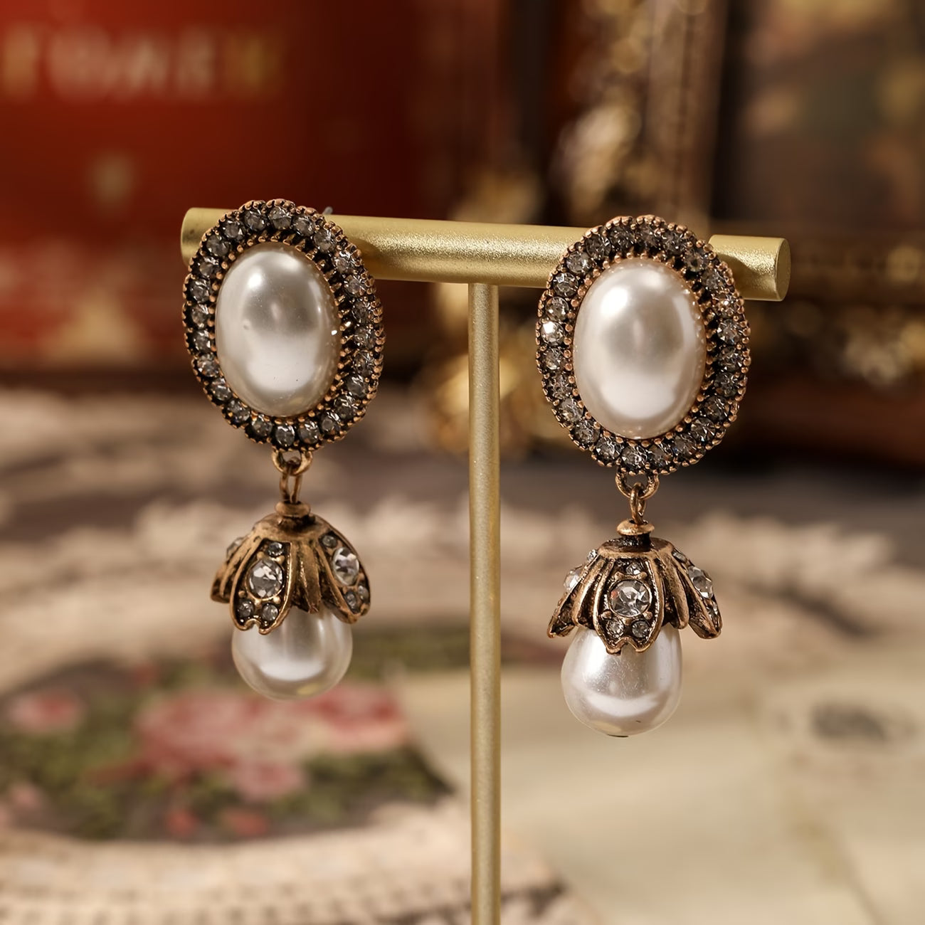 Vintage Pérola Frame Brincos Pendentes