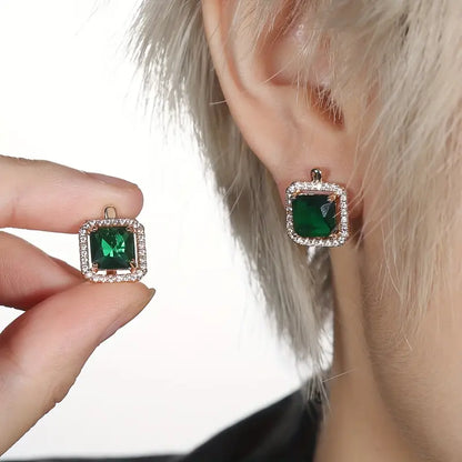 Golden Green Square Zirconia Brincos | Ouro