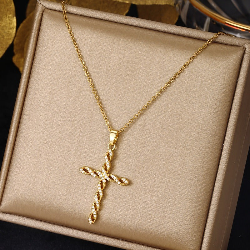 Cristal Twist Cross Colar | Ouro