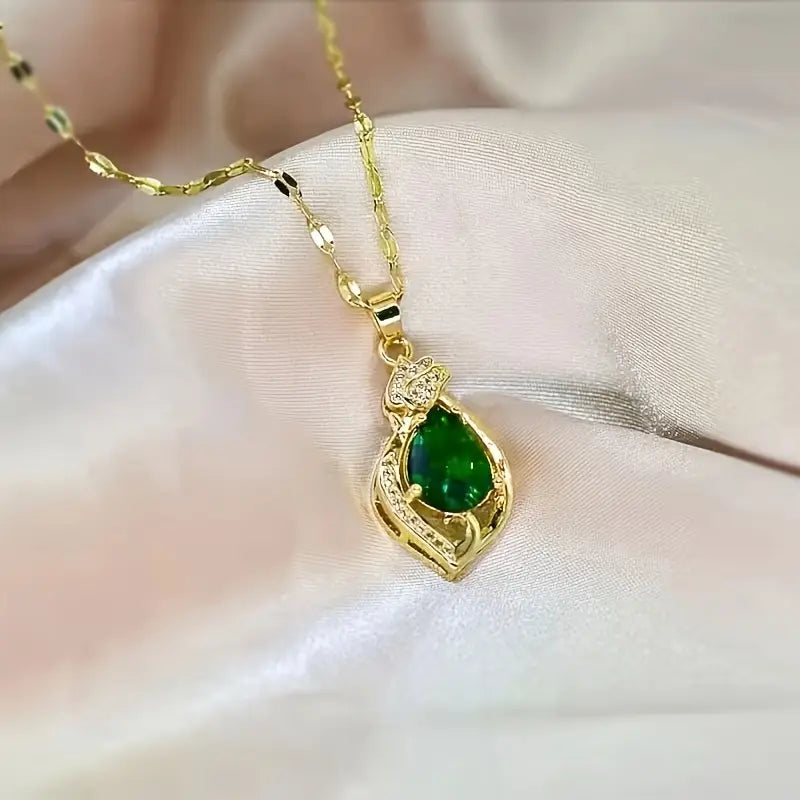 Ouro Esmeralda Teardrop Pendant Colar