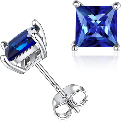 Minimalist Princess Cut Safira Brincos de Pressão | Branco Ouro