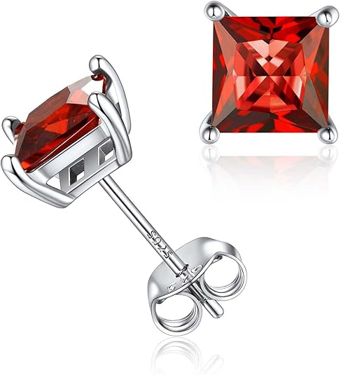 Minimalist Princess Cut Rubi Brincos de Pressão | Branco Ouro