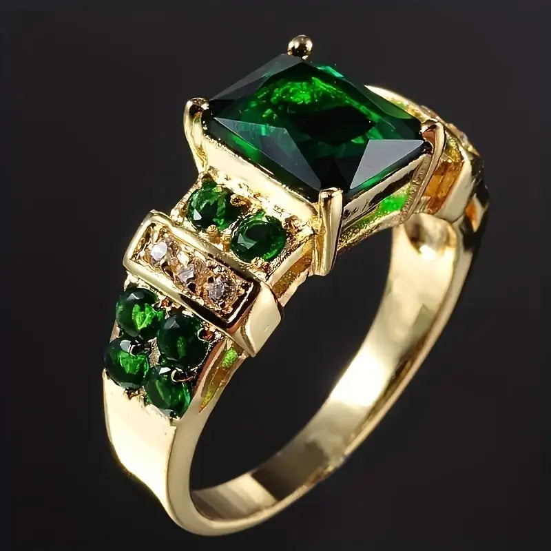 Ouro Esmeralda Geometric Anel