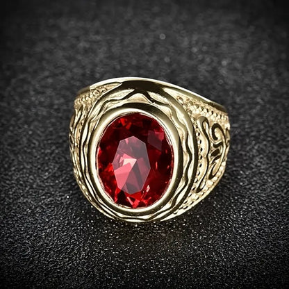 Ouro Rubi Engraved Anel