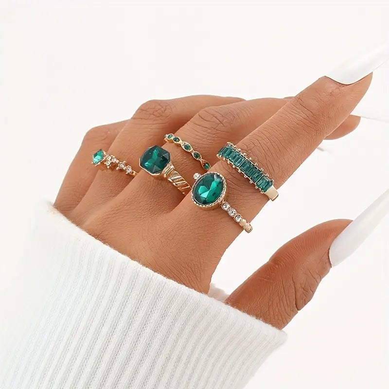 Ouro Esmeralda Conjunto de Anéis